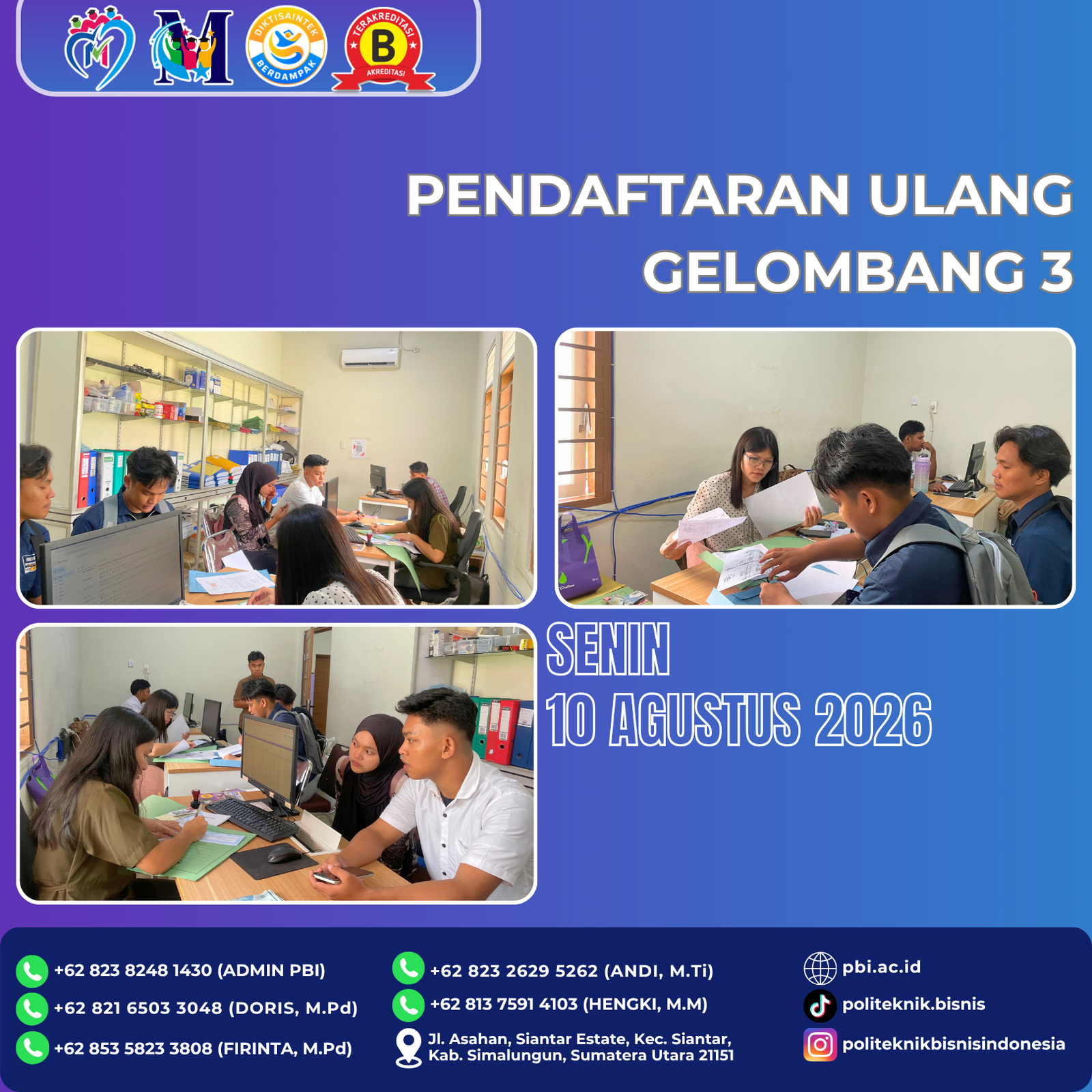 🎓 PENDAFTARAN ULANG GELOMBANG 3 Politeknik Bisnis Indonesia & Akademi Minar Indonesia